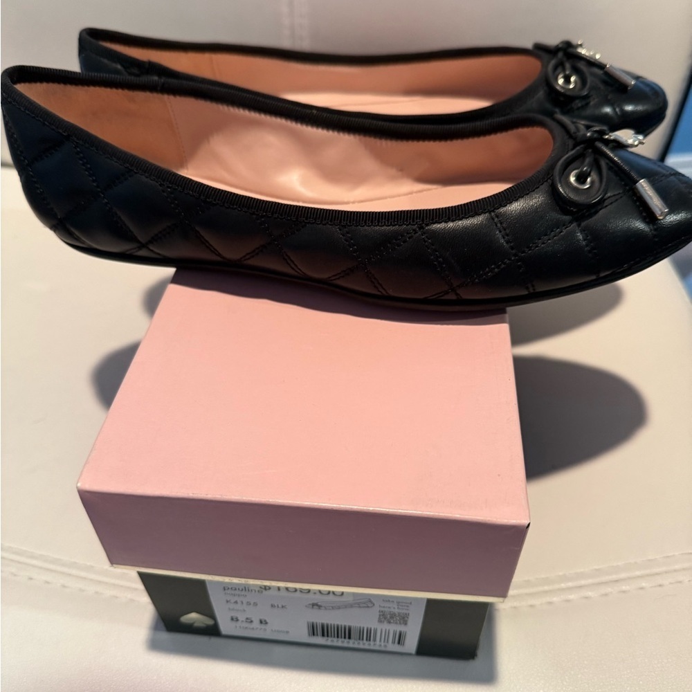 Kate Spade Pauline Black Patent Quilted Leather Flats 8.5 New - Picture 3 of 9